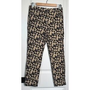 Soft Surroundings Geometric Print Stretch Pants Womens Size M Beige‎ Black Gold